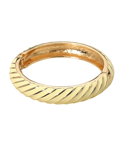 Striped Enamel Inlay Gold Hinged Bangle Bracelet