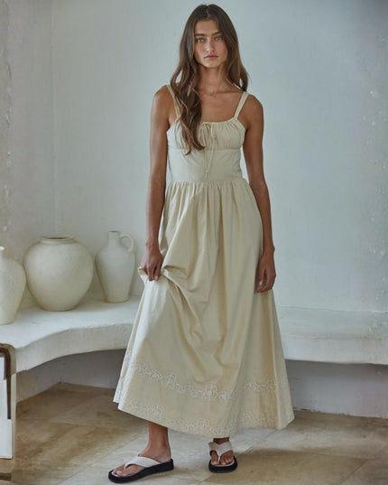 Tuscany Embroidered Spaghetti Strap Maxi