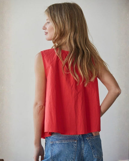 Davina Split Pin Tuck Detail Tie Front Sleeveless Top