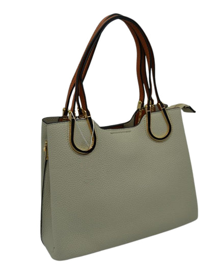Structured Black & Gold Detailed Handle Handbag