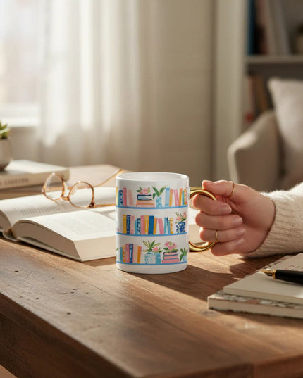 Book Shelfie 11 oz Cozy Cute Ceramic Mug