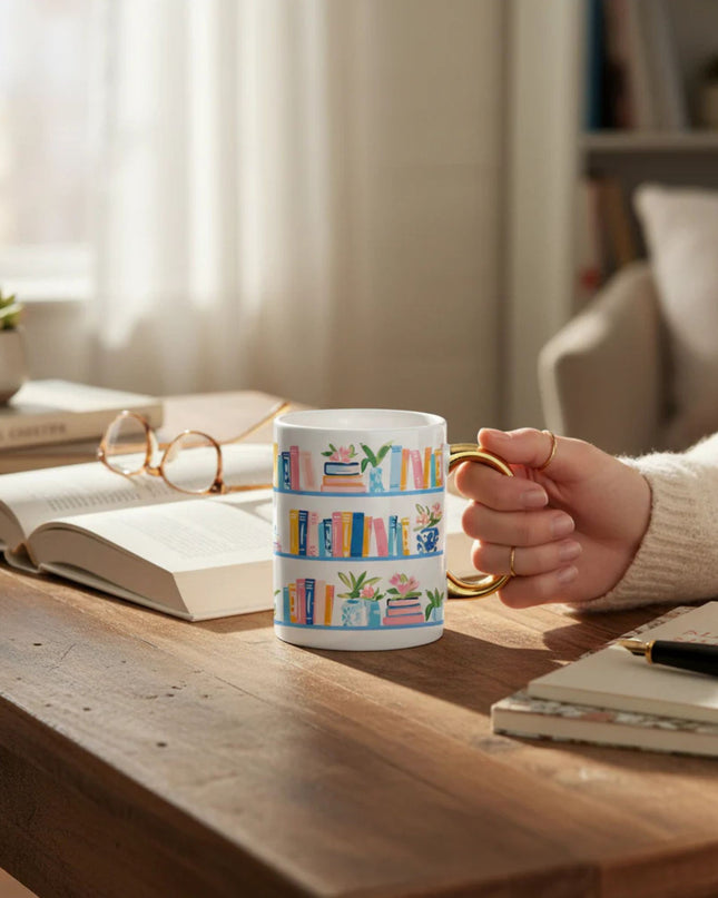 Book Shelfie 11 oz Cozy Cute Ceramic Mug