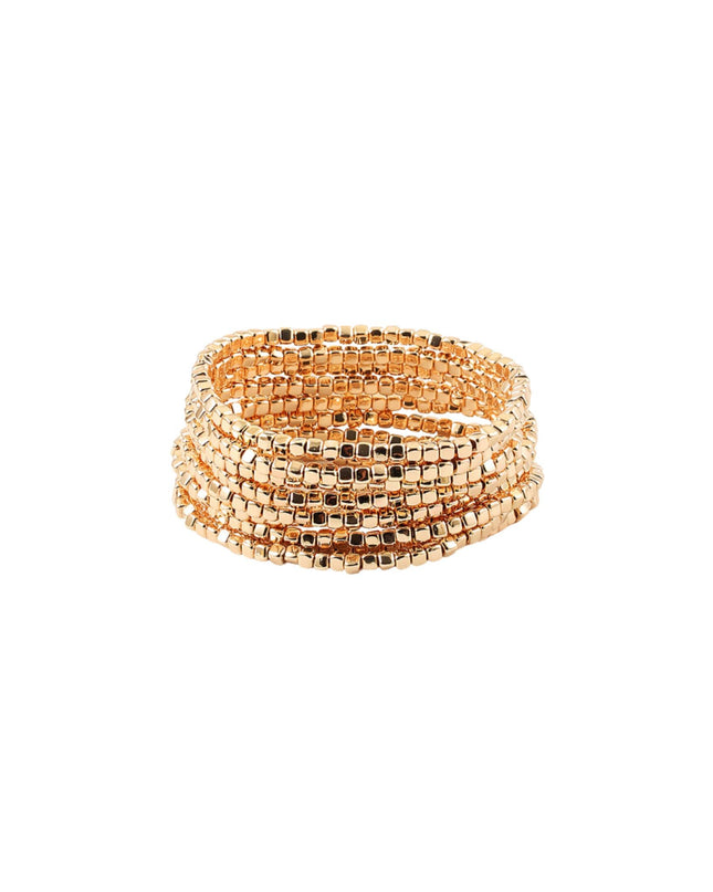 Metal Cube Beaded Stretch Multi Layered 7 Bracelet Set
