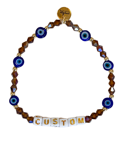 Blue Evil Eye By The Yard Custom Letter Block Bracelet