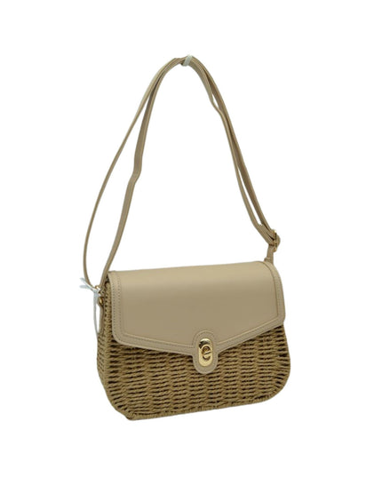 Vegan Leather Closure & Strap Straw Crossbody Bag