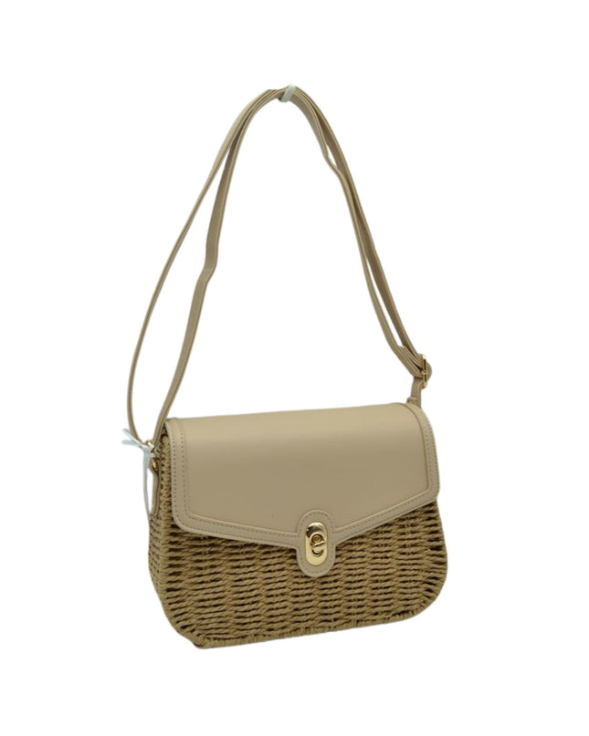 Vegan Leather Closure & Strap Straw Crossbody Bag