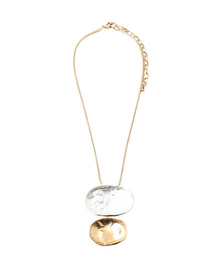Chunky Two Tone Hammered Oval Metal Charm Snake Chain Necklace