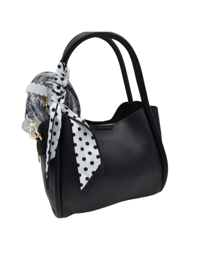Scarf Detail Pebbled Vegan Leather Satchel Handbag