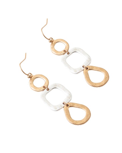 Circle Square Teardrop Hammered Metal Earrings