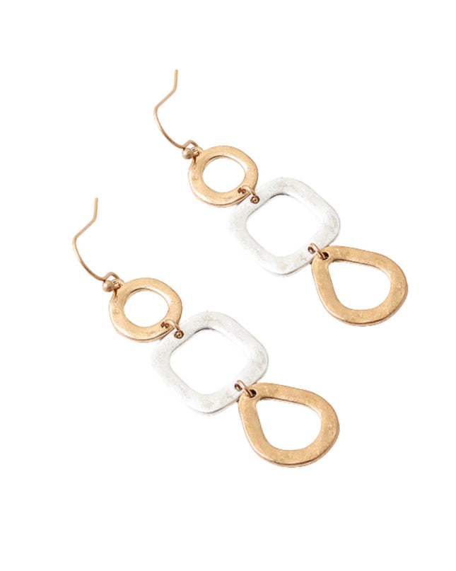 Circle Square Teardrop Hammered Metal Earrings