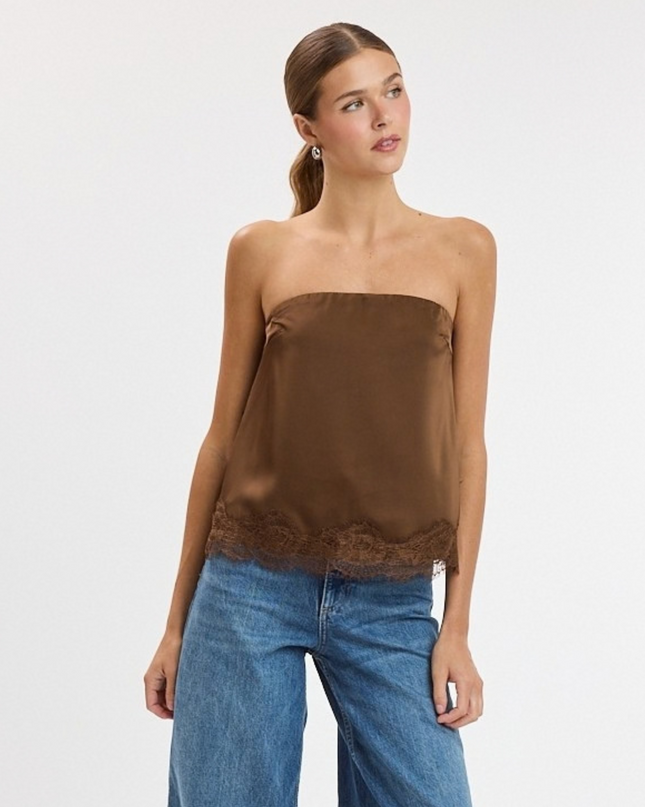 Satin Scallop Lace Trim Tube Top