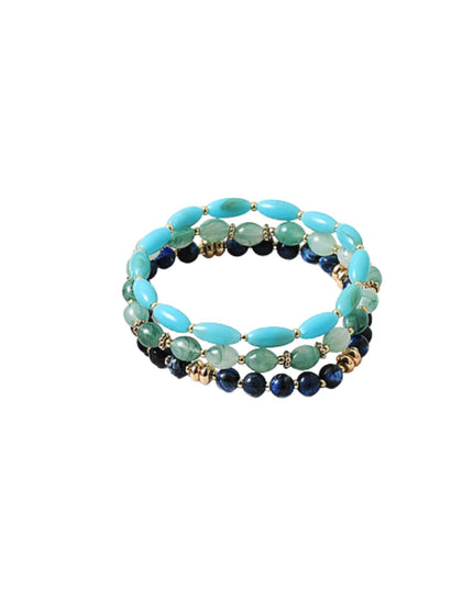 Oval Bead Gold Ball Bead 3 Bracelet Set