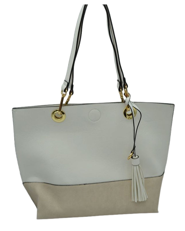 Gold Grommet Two Tone Tote Bag & Crossbody Bag