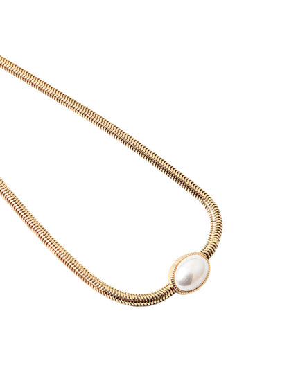 Oval Bezel Pearl Omega Chain Choker Necklace
