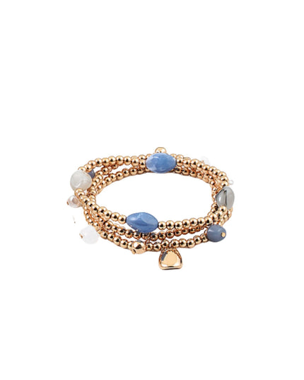 Natural Stone Charm Gold Ball Bead 3 Bracelet Set