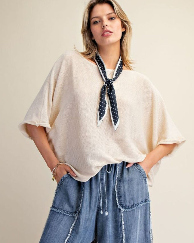 Boat Neck Short Sleeve Knit Sweater Top