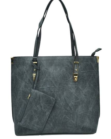 Large Tote With Gold Buckle Strap And Wristlet