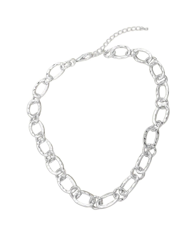 Hammered Metal Oval Link Necklace