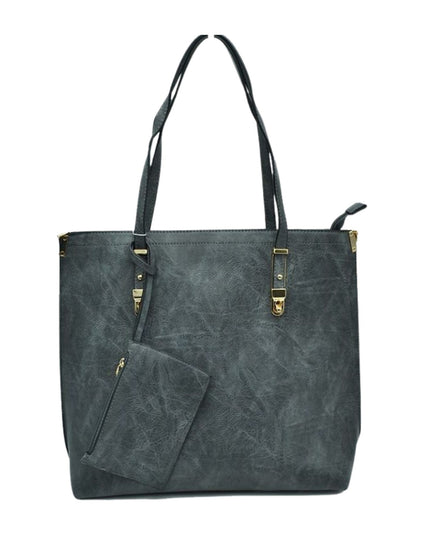 Large Tote With Gold Buckle Strap And Wristlet