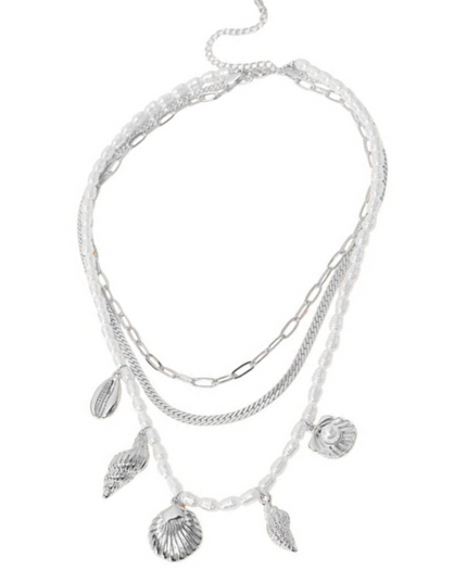 Seashell Herringbone Paperclip Chain Layered Necklace
