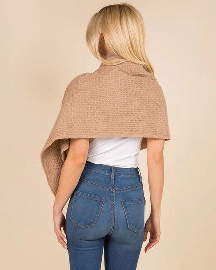 Convertible Button Up Waffle Knit Shawl Cape Poncho