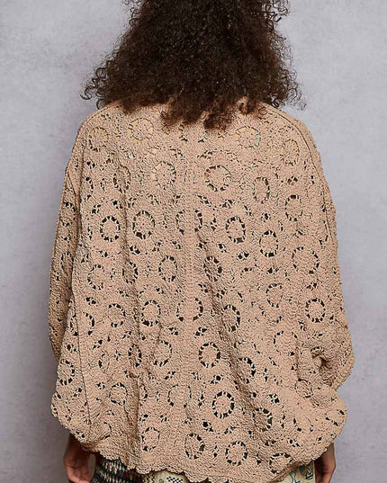 Batwing Sleeve Chenille Floral Crochet Sweater