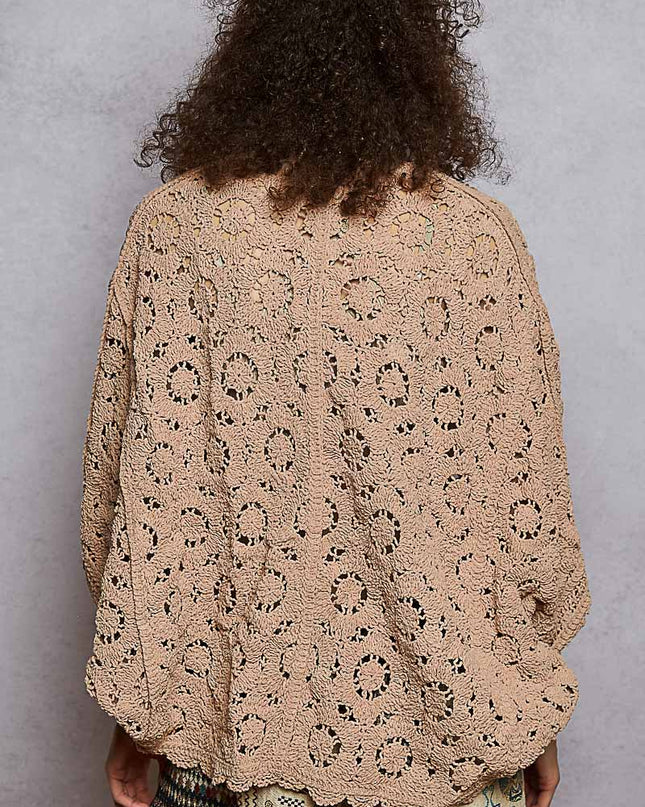 Batwing Sleeve Chenille Floral Crochet Sweater