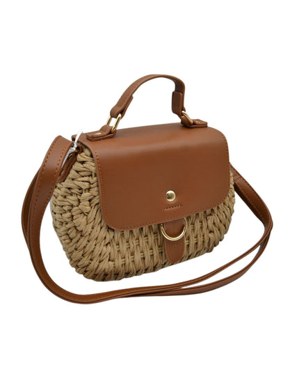Woven & Leather Mix Snap Button Bag