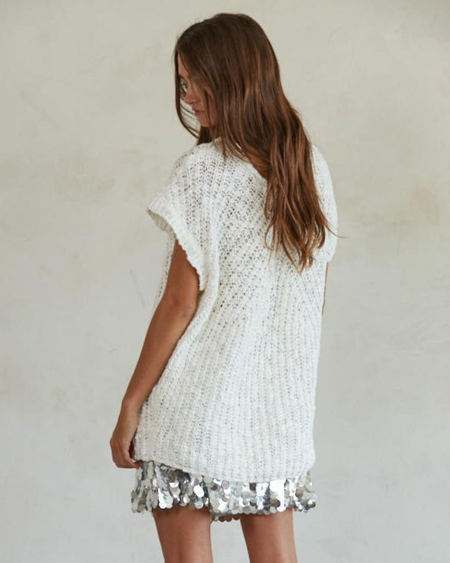 Anika Round Neck Short Sleeve Sweater Top