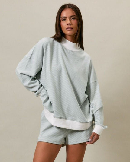 Striped Mock Neck Sweatshirt