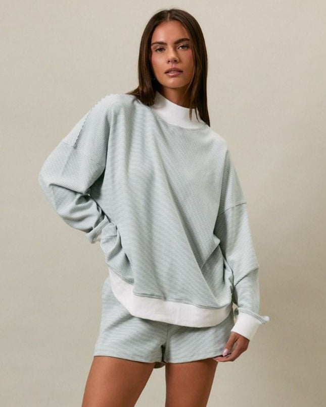 Striped Mock Neck Sweatshirt