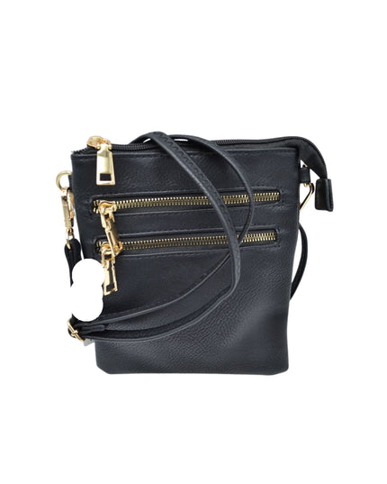 2 Zipper Tall Vegan Leather Crossbody Bag