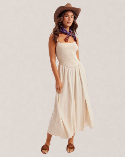 Smocked Corset Spaghetti Strap Midi Dress