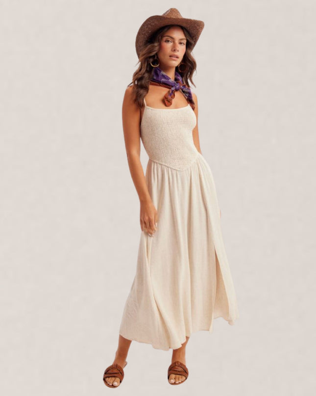 Smocked Corset Spaghetti Strap Midi Dress