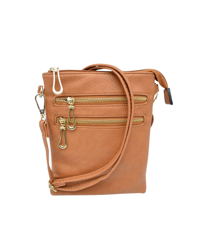 2 Zipper Tall Vegan Leather Crossbody Bag