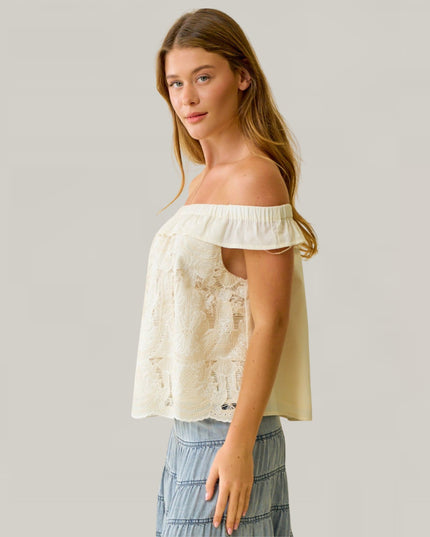 Palm Tree Embroidered Off Shoulder Top