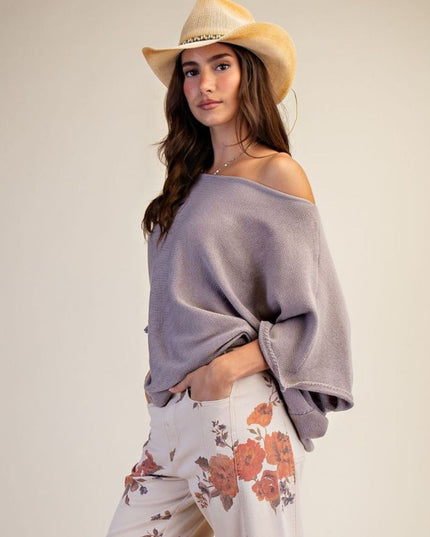 Boat Neck Short Sleeve Knit Sweater Top