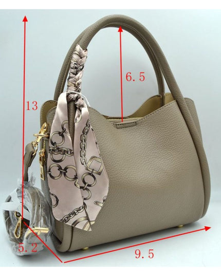 Scarf Detail Pebbled Vegan Leather Satchel Handbag