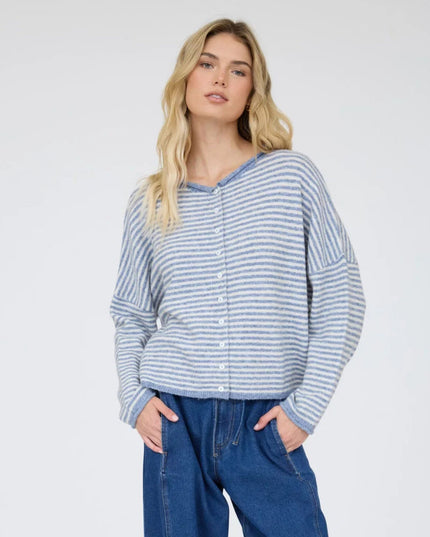 Striped Raw Edge Drop Shoulder Knit Cardigan Sweater