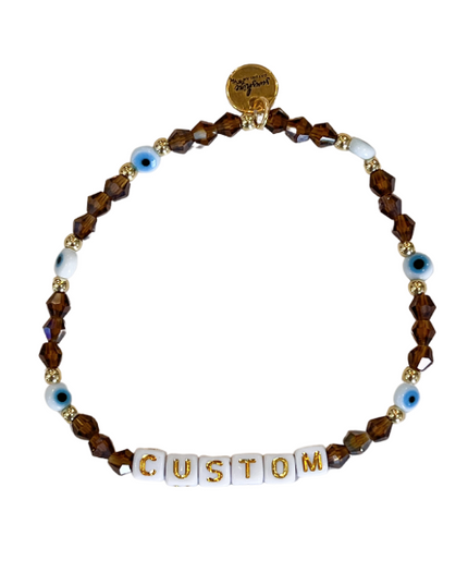 White Evil Eye By The Yard Custom Letter Block Bracelet