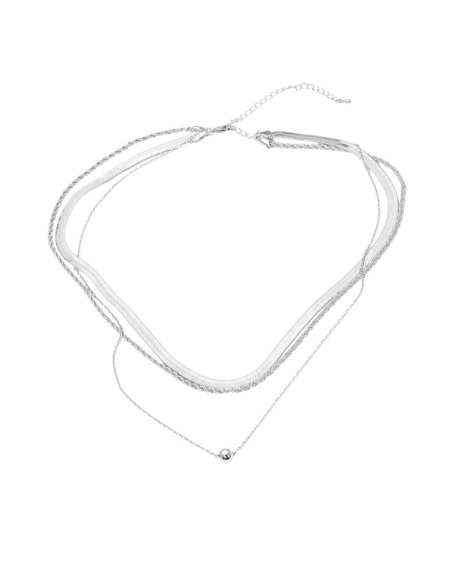 Mini Ball Accent Herringbone Chain Layered Necklace