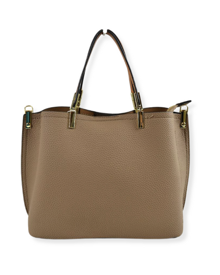Gold Detailed & Brown Handled Textured Bag