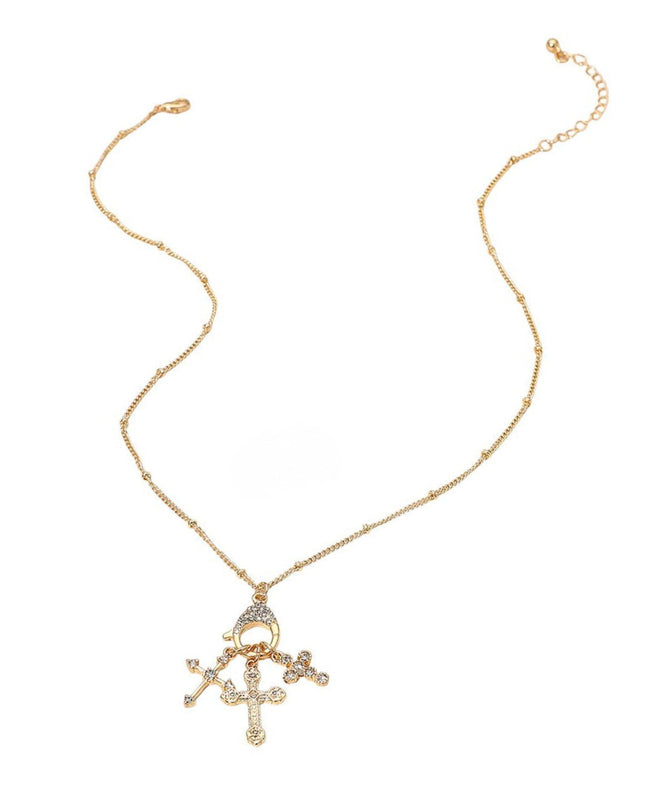 Stone Paved Interchangeable Triple Cross Charm Pendant Necklace
