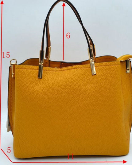 Gold Detailed & Brown Handled Textured Bag