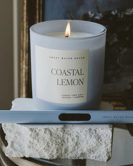Coastal Lemon 15oz Matte Blue Jar Candle