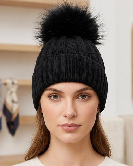Pom Pom Cable Knit Winter Beanie Hat