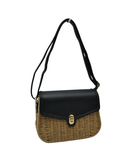 Vegan Leather Closure & Strap Straw Crossbody Bag