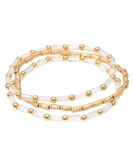 Metal Crystal Rectangle Beads 3 Bracelet Set