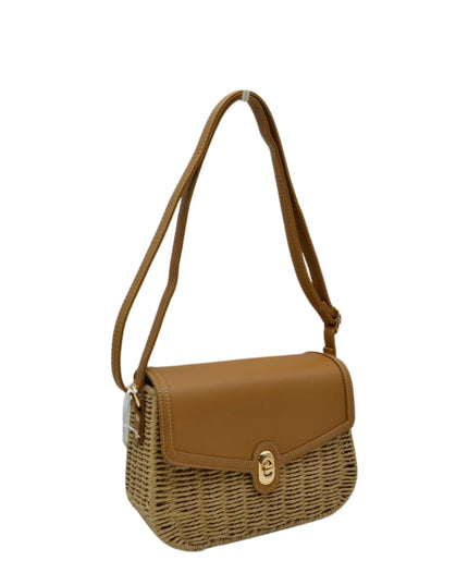 Vegan Leather Closure & Strap Straw Crossbody Bag