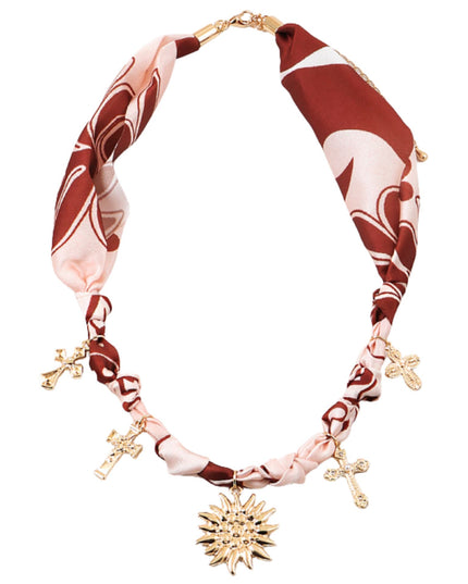 White Pink Scarf Heart Charm Necklace